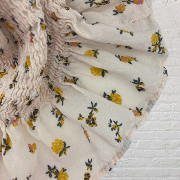 Free People Intimately Bella Smocked Dress S  Ivory Floral Mini Tie Straps Boho - Picture 11 of 16